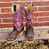 Chocolate Roughout with boot stitching on top. 