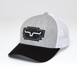 Kimes Ranch Grey Heather Woodland unisex hat with a structured crown, curved bill, adjustable snapback closure, and leather Kimes Ranch logo patch.