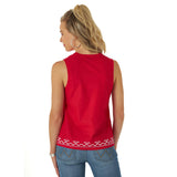 Wrangler Red and White Aztec Embroidered Sleeveless Tank Top