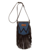 Wrangler Brown Leather Fringe Denim Purse
