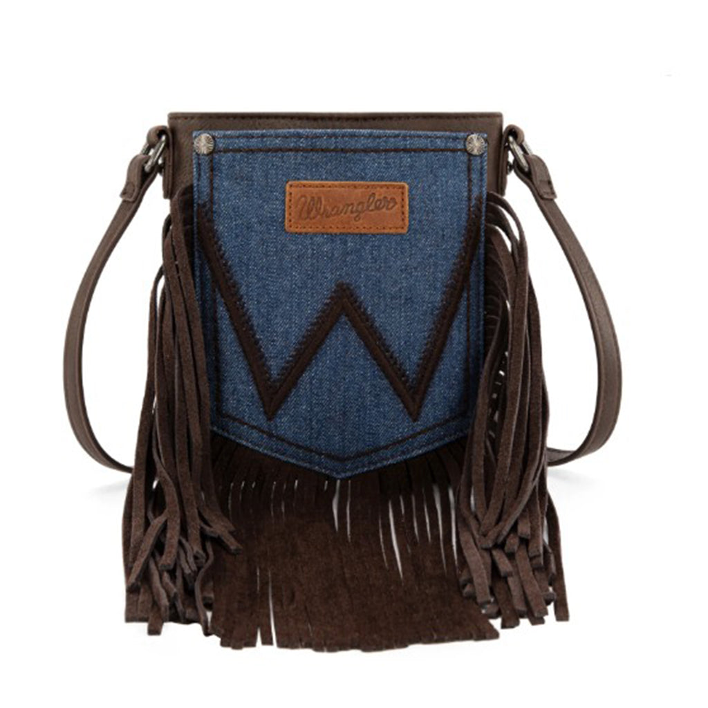 Wrangler Brown Leather Fringe Denim Purse