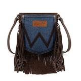 Wrangler Brown Leather Fringe Denim Purse