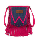 Wrangler Hot Pink Leather Fringe Denim Purse