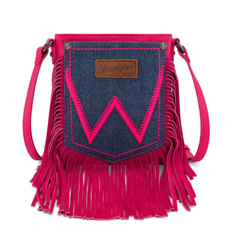 Wrangler Hot Pink Leather Fringe Denim Purse
