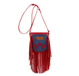 Wrangler Red Leather Fringe Denim Purse