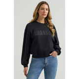 Black Beauty crew neck sweater, wrangler across chest 