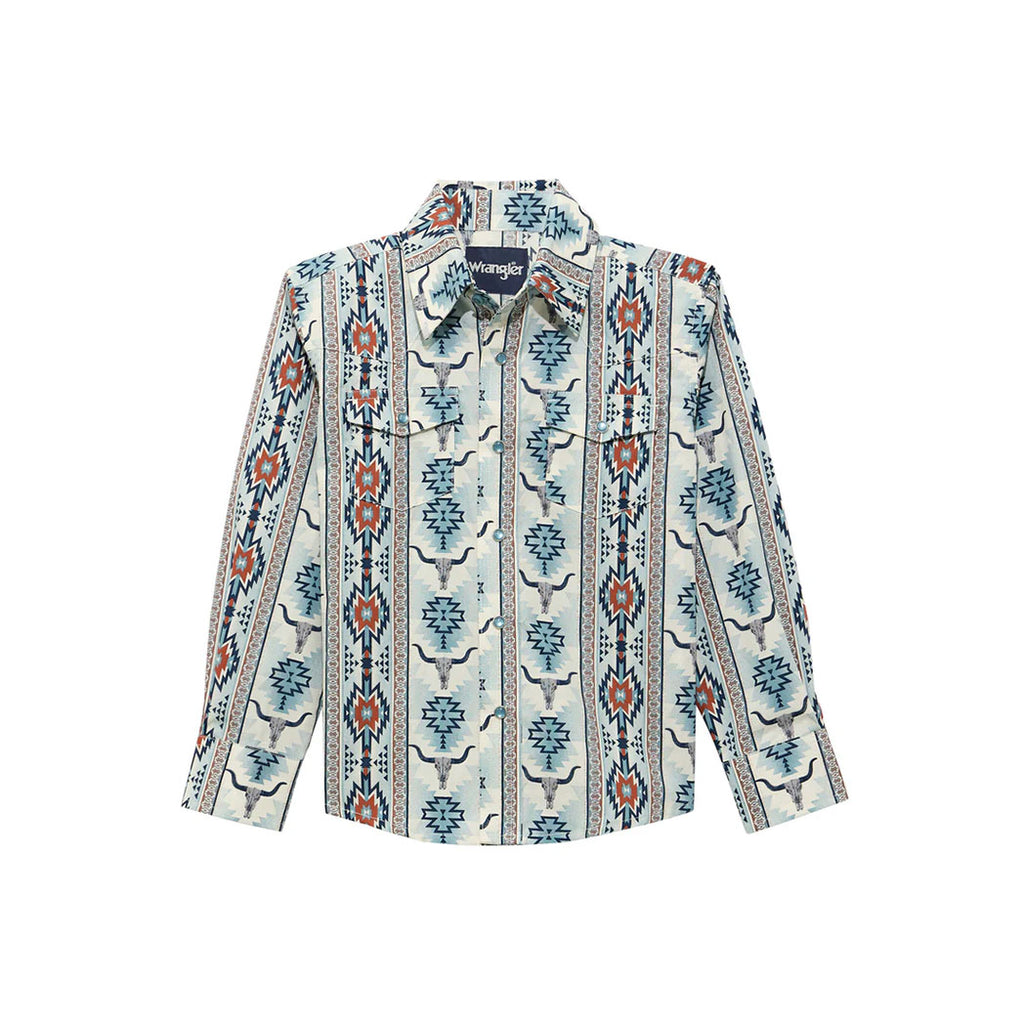 Skull/Aztec print, pearl snaps Boys Wrangler 