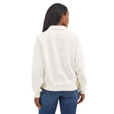 Back view of cream half snap sweater 