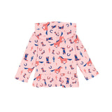 Back view of pink cowboy print with hood 