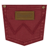 Leather Wrangler patch on butt pocket 