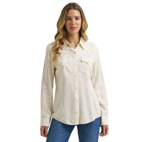 Horse Print long sleeve snap closure, western yokes, chest pockets 