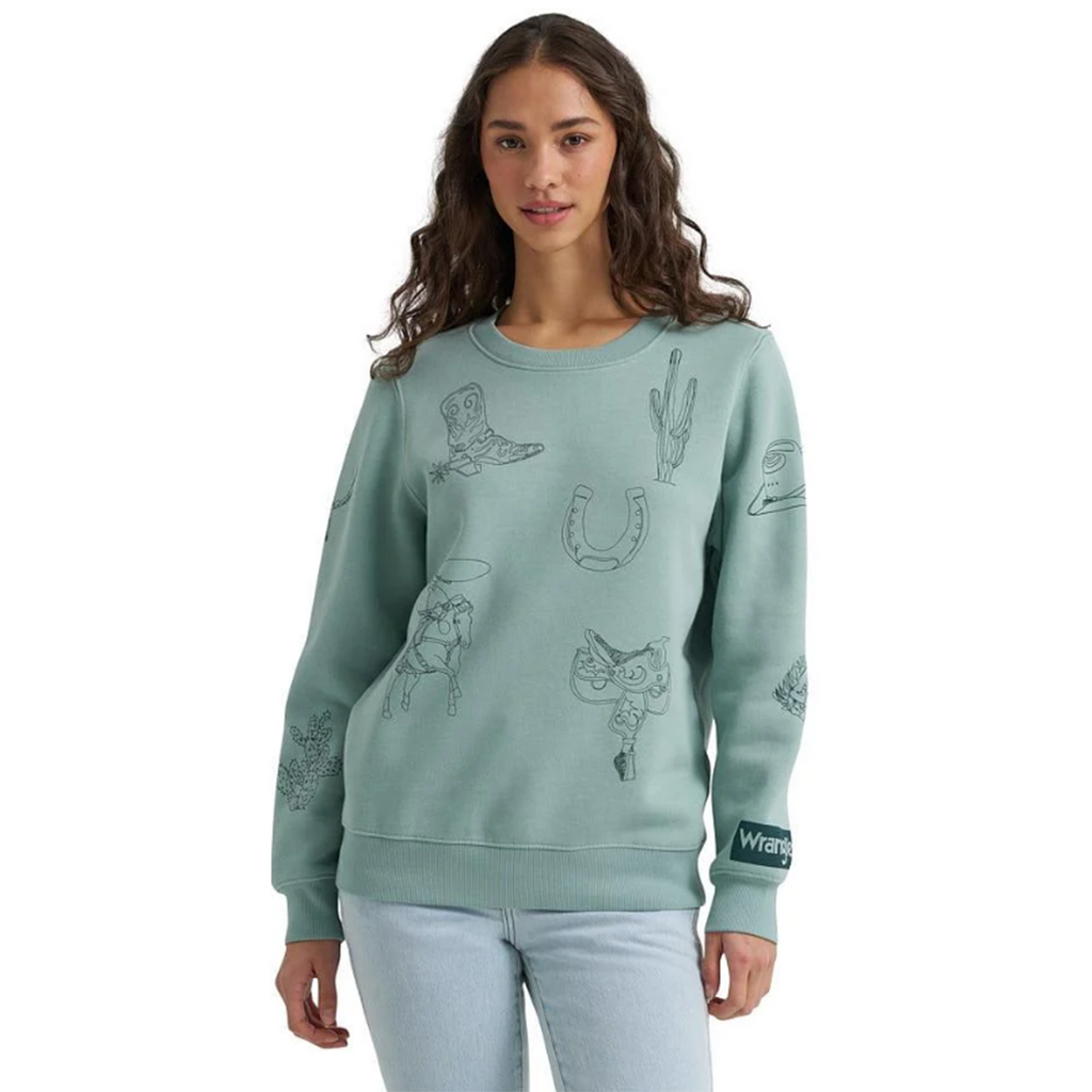 Crewneck motif sweatshirt with western designs 