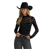 Wrangler Women's Punchy Mock Neck Black Knit Top- Front