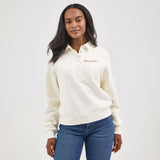 Cream half snap pull over with Wrangler on left chest 