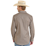 Panhandle Slim Men's Snap Front, Long Sleeve Shirt With Geo Pattern -Back View