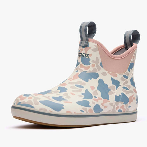 Front and side view of Ivory Ankle Deck Boot