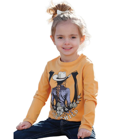 Long Sleeve crew neck, wild child, horse shoe, cowgirl with braid 