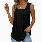 Black Square Neck Ruched Tank Top