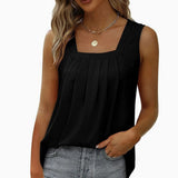 Black Square Neck Ruched Tank Top