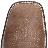 Close up view of the toe on the Ariat Youth Brown Bomber Anthem Square Toe Boots.