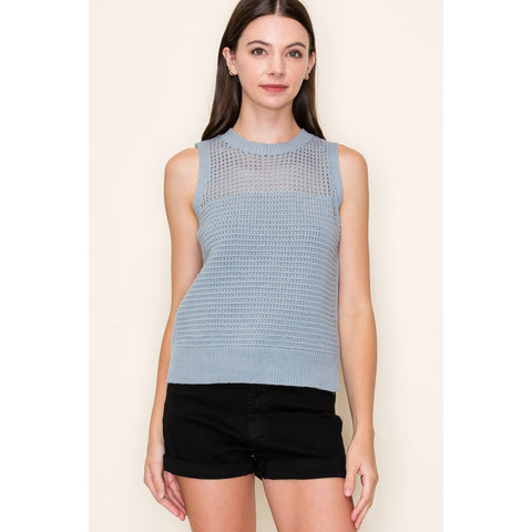 Dusty Blue Pointelle Sweater Vest