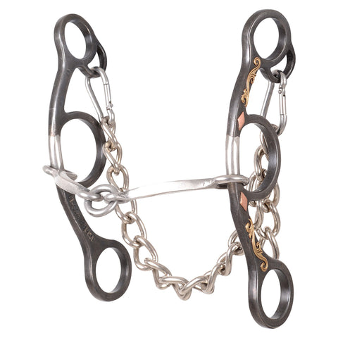 Square bar lifesaver gag bit with curb chain.