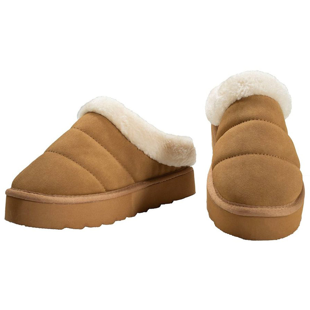 women's tan slippers with sherpa lining