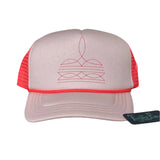 Hot Pink Mesh hat with Light Pink Bill and front with a hot pink Boot Stitch 