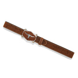 Brown floral tooled leather belt with longhorn buckle Flat View