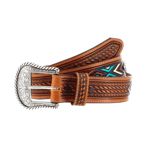 Justin Men's Tan Basket Weave Aztec Belt