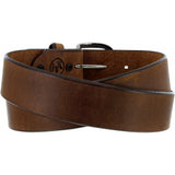 Plain brown harness leather belt with silver buckle Back View
