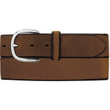 Plain brown harness leather belt with silver buckle