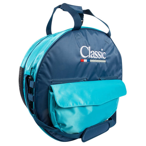 Blue and turquoise rope bag with 'Classic' branding on a white background
