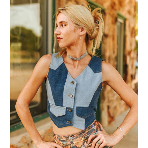 Lucky & Blessed Patchwork Denim Vest