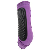 Side view of violet sling boot with black padding on the side.
