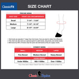 Size chart for Classic Fit horse boots with measurements and weight guidelines.