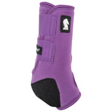 One violet legacy 2 support boot with black accents and classic equine logo. 