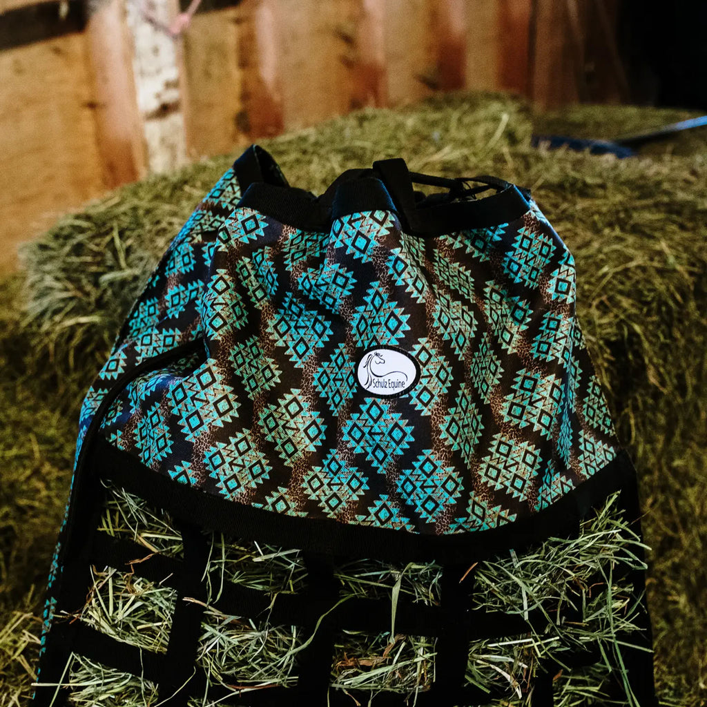 Aztec Jungle Hay Bag with hay filled inside.