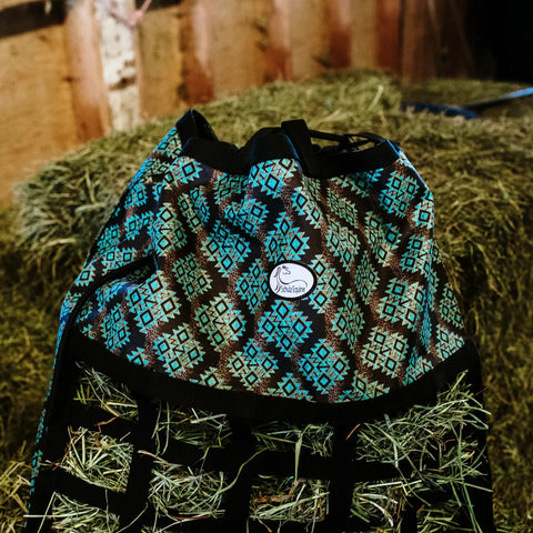 Aztec Jungle Hay Bag with hay filled inside.