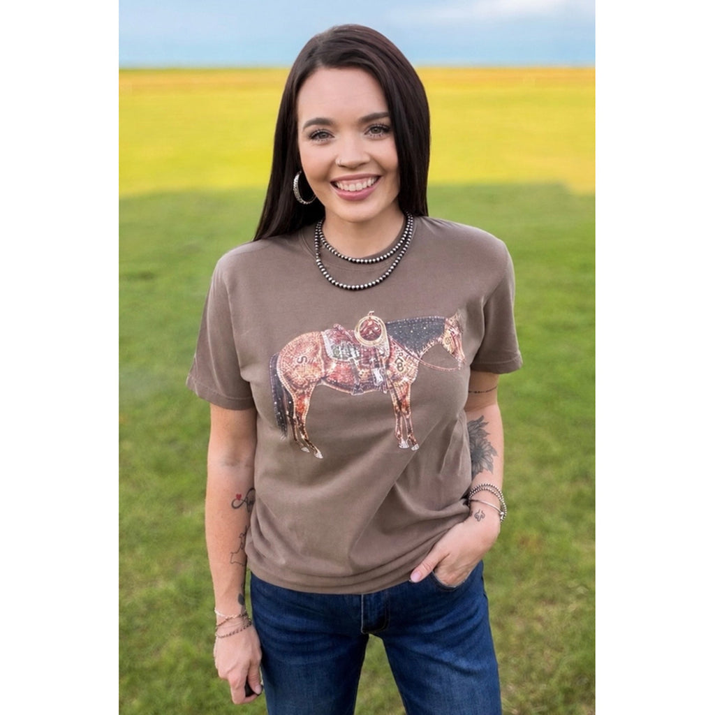 Brown Rhinestone Cowhorse Tee