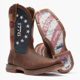 Side and bottom view of Durango Men's Rebel America 250 Flag Western Boots