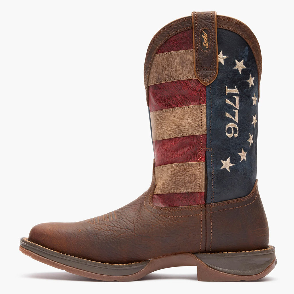 Toe to Heel side view of Durango Men's Rebel America 250 Flag Western Boots