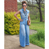 Washed Denim Wide Leg Jumpsuit