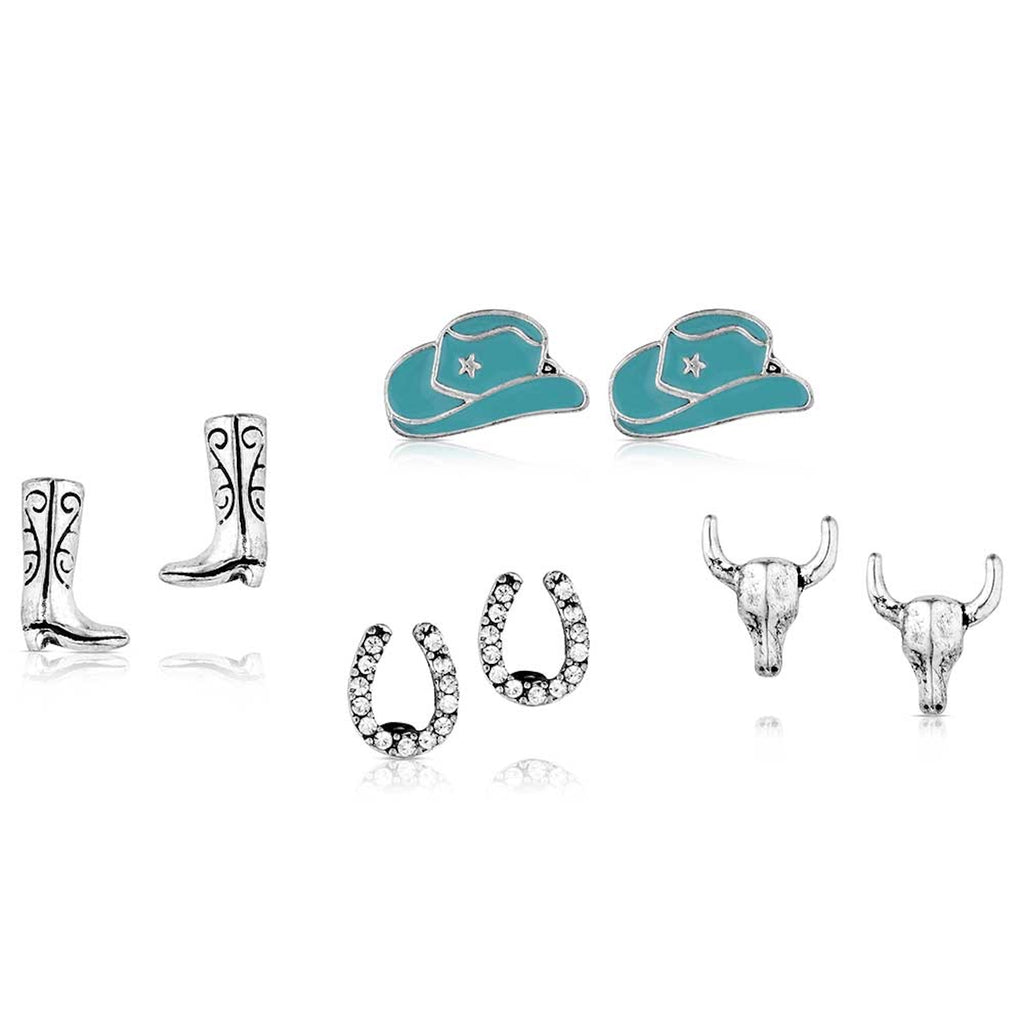 Full view of Montana Silversmiths Boot Scootin' Post Earring Set