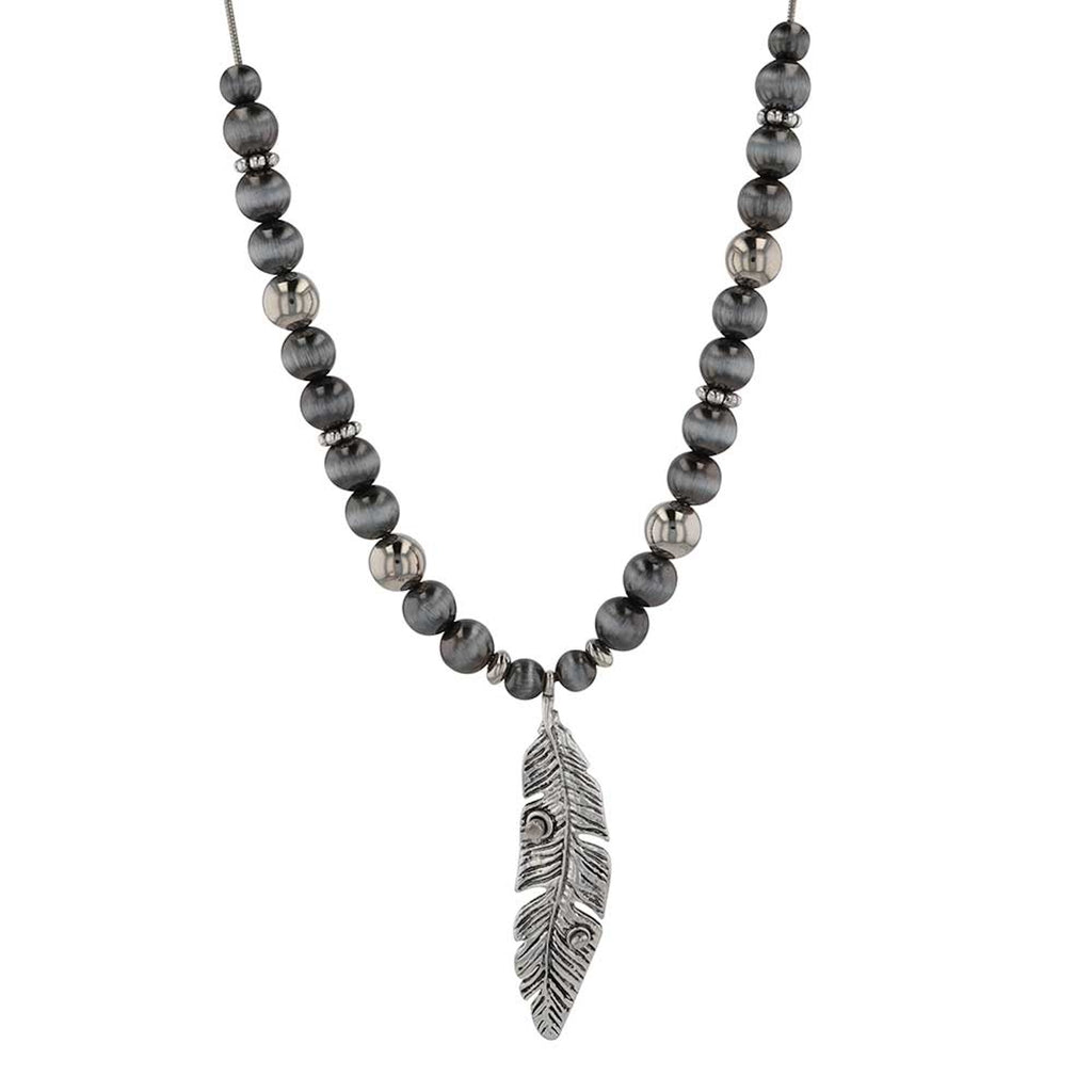 Close up view of Montana Silversmiths Midnight Flight Beaded Bolo Necklace 