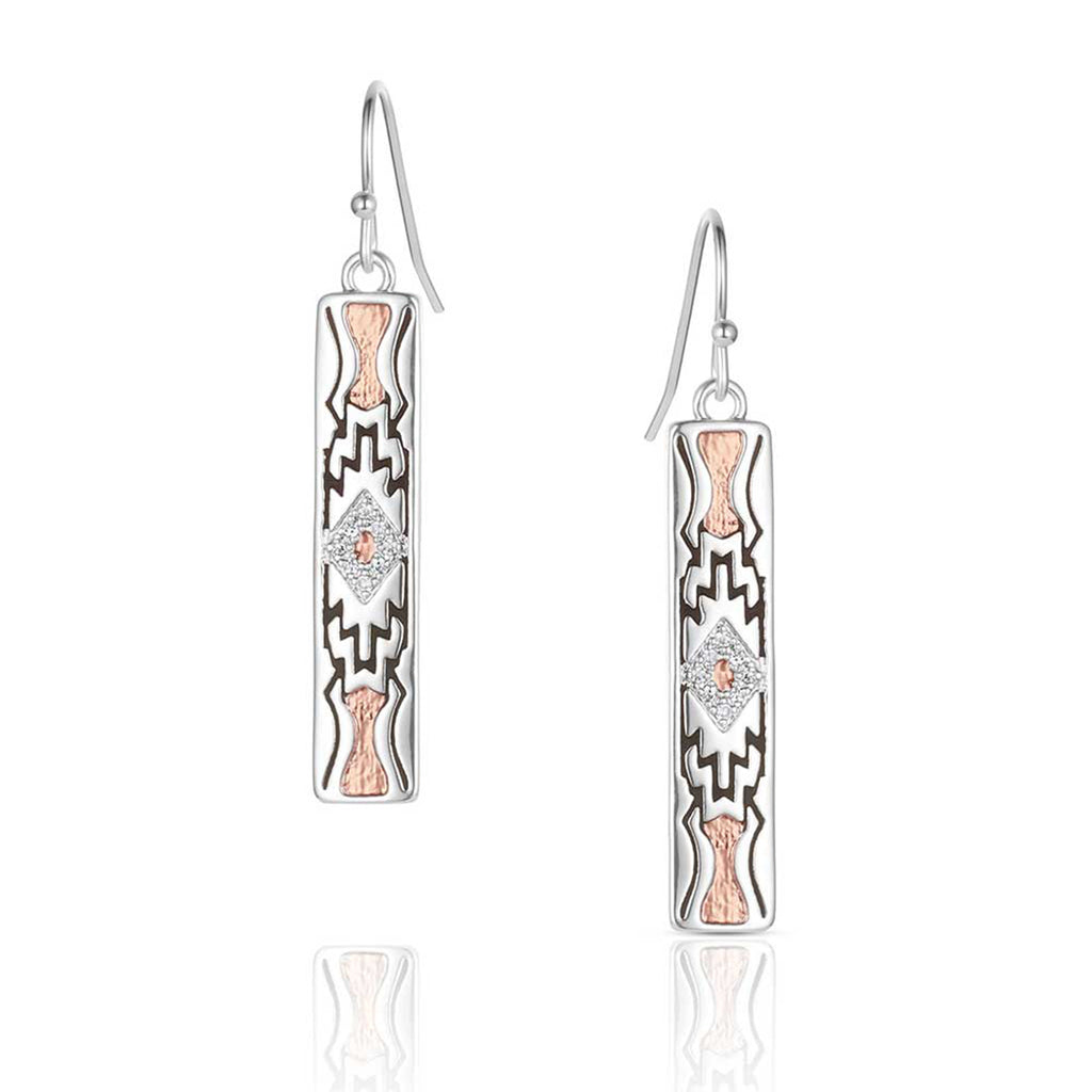 Full view of Montana Silversmiths Silver & Rose Gold Horizon Bar Earrings 
