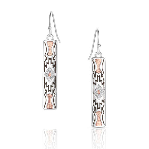 Full view of Montana Silversmiths Silver & Rose Gold Horizon Bar Earrings 