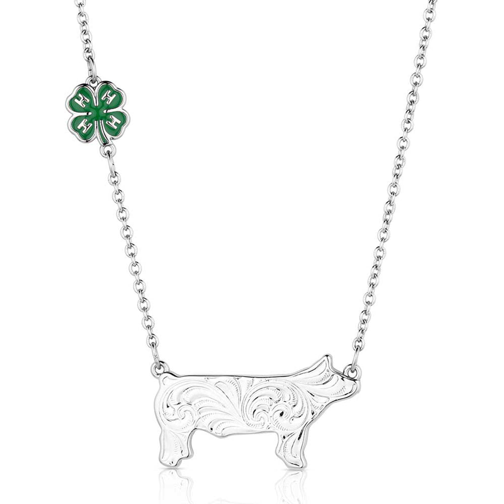 Close up view of Montana Silversmiths 4-H Show Pig Necklace 