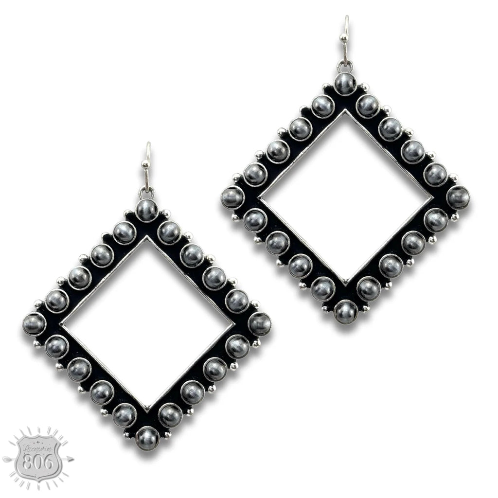 Close up view of Silver Stone Diamond Shaped Earrings 