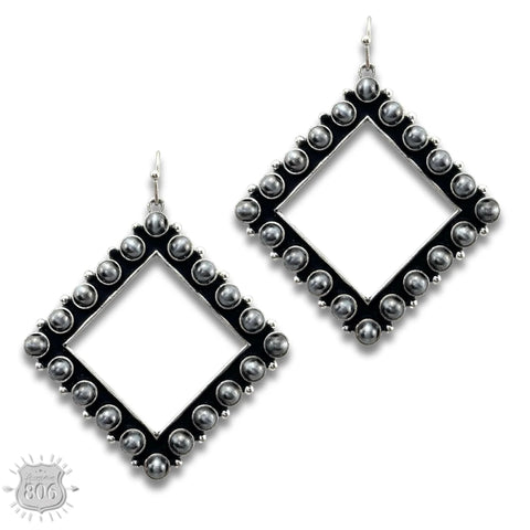 Close up view of Silver Stone Diamond Shaped Earrings 